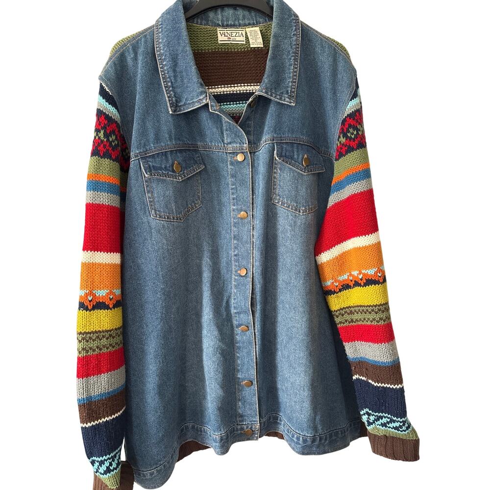 Venezia Vitale Denim Sweater Jacket Plus Size 3X 90s Y2K Vintage